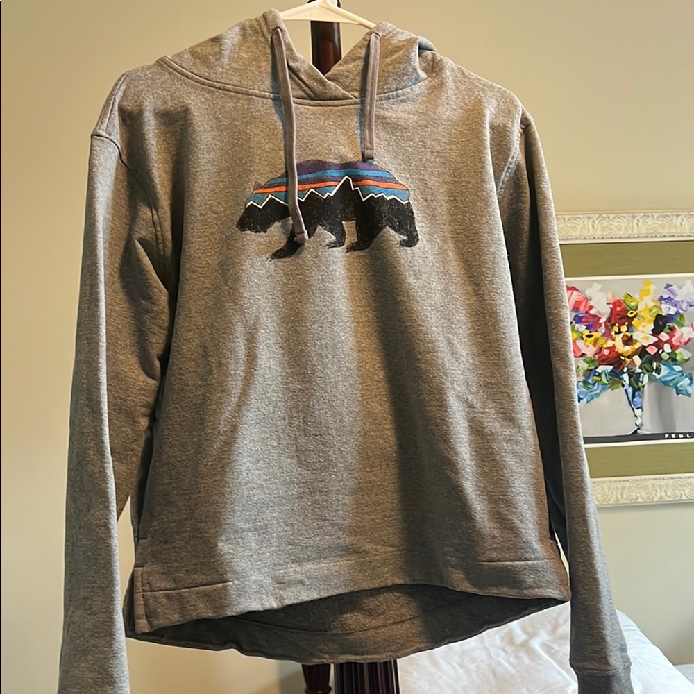 Patagonia Gray Hoodie with Bear Graphic